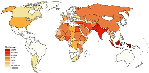 Muslimische Bevölkerung auf der ganzen Welt in absoluten Zahlen.